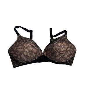 AMBRIELLE Tan with Black lace Bra Size 36DD Wire Free‎